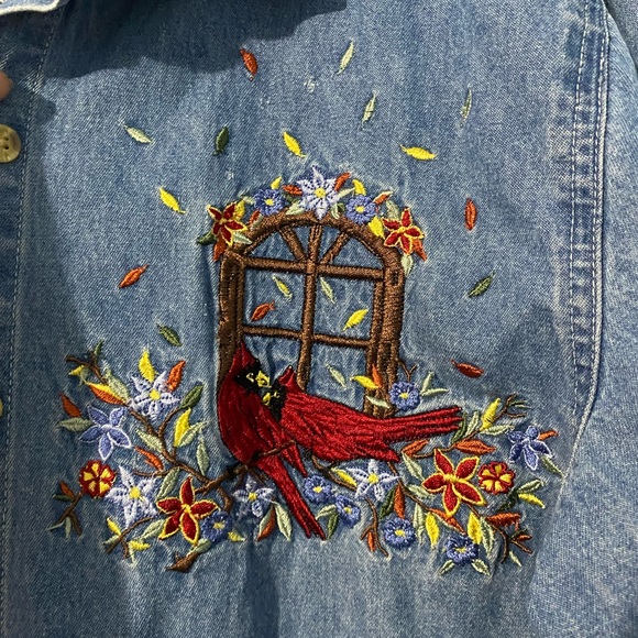 BOBBIE BROOKS embroidered jean jacket/button up size: large - Picture 3 of 10